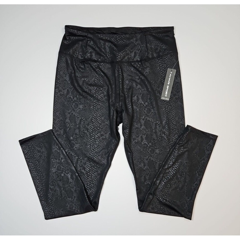 Tahari Sport Women's Black Snakeskin Activewear Leggings‎ Size Medium NWT